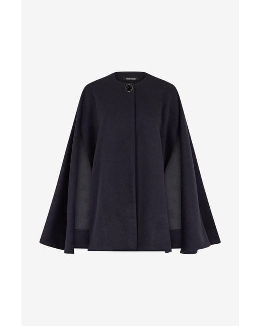 Roberto Cavalli Blue Mantel Mit Cape Aus Einer Kaschmirmischung