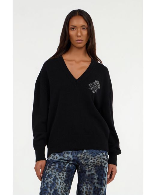 Suéter Negro Con Monogram Mirror Snake Roberto Cavalli de color Black