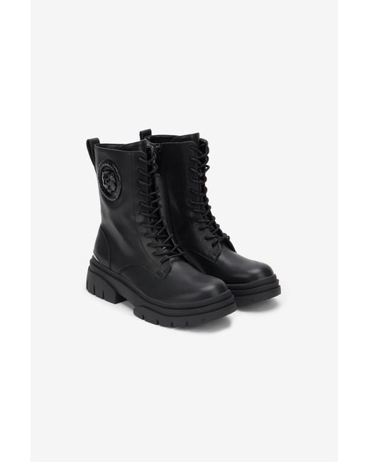 Roberto Cavalli Black Combat Boots With Logo