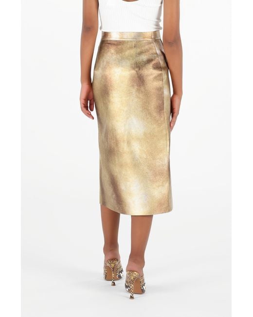 Roberto Cavalli Natural Laminated Leather Skirt