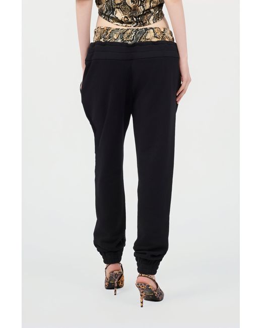 Roberto Cavalli Black Sports Pants With Python Print Waistband