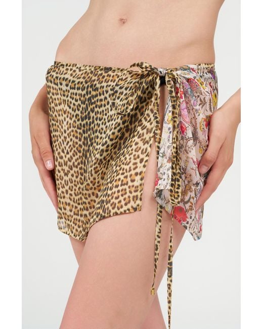 Roberto Cavalli Natural Baby Jaguar Print Silk Pareo