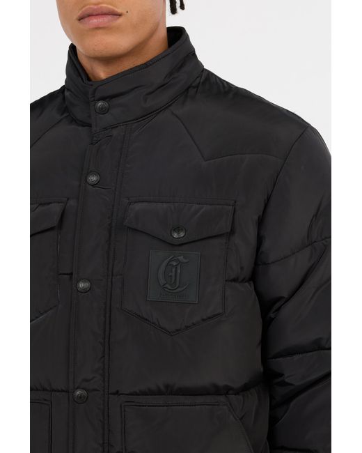 Roberto Cavalli Black Puffer Jacket With Monogram Jc for men
