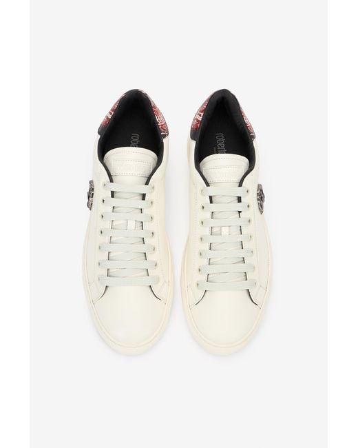 Roberto Cavalli Multicolor Ivory Leather Low Top Sneakers for men