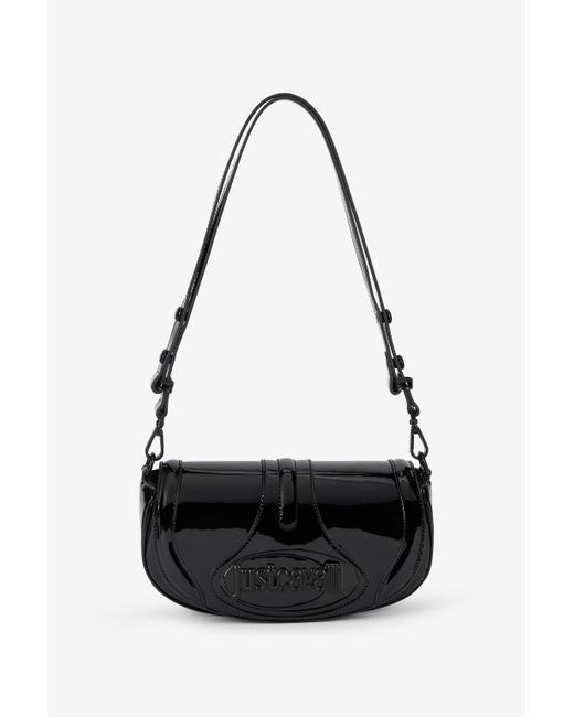Borsa A Spalla Nera Lucida Con Logo di Roberto Cavalli in Black