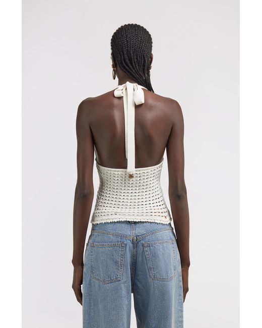 Roberto Cavalli White Crochet Halter Top