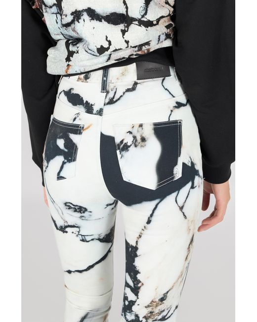 Roberto Cavalli White Skinny Trousers With Marble Print