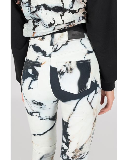 Skinny Trousers With Marble Print Roberto Cavalli en coloris White