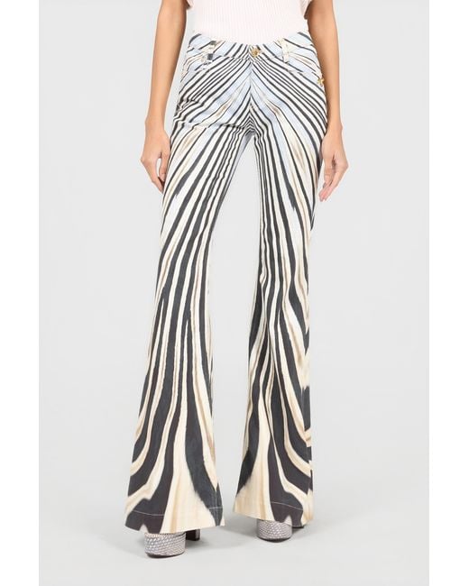 Roberto Cavalli White Zebra Print Flared Jeans