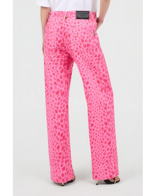 Roberto Cavalli Pink The Jaguar Kiss Print Jeans