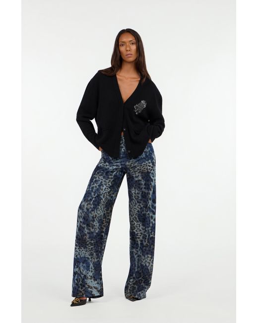 Roberto Cavalli Black Cardigan With Monogram Mirror Snake