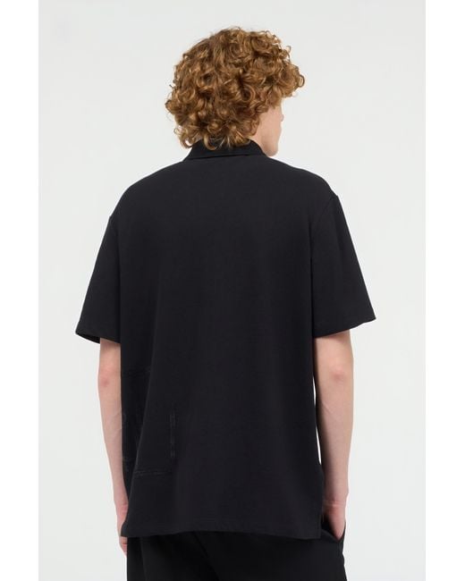 Roberto Cavalli Black Polo Shirt With Monogram And Lettering for men