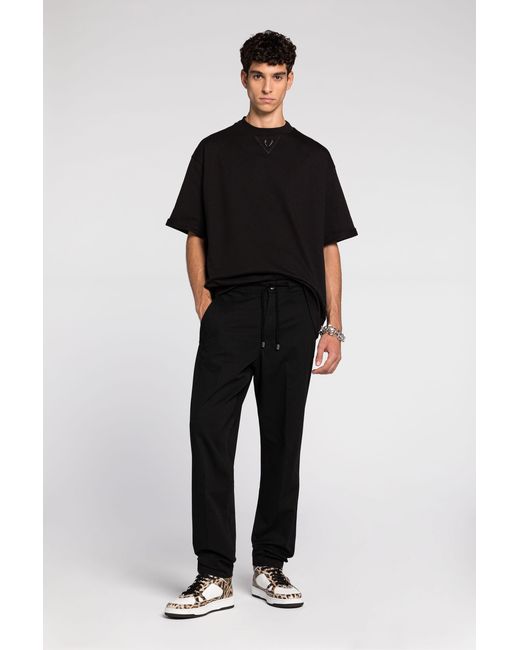 Roberto Cavalli Black Logo-Embroidered Cotton Trousers for men