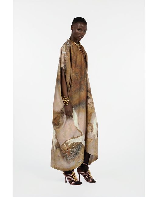 Roberto Cavalli Multicolor Caftan With Affresco Printed On Silk Twill