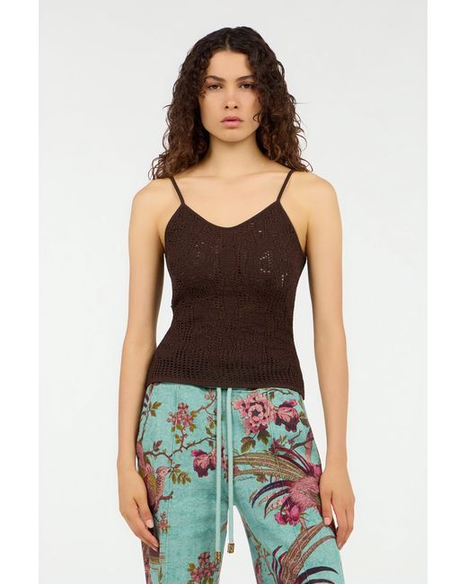 Roberto Cavalli Brown Crochet-Effect Top With Straps