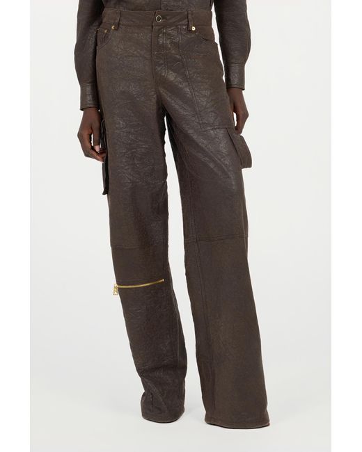 Roberto Cavalli Brown Dark Genuine Leather Pants