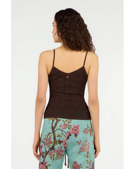 Roberto Cavalli Brown Crochet-Effect Top With Straps