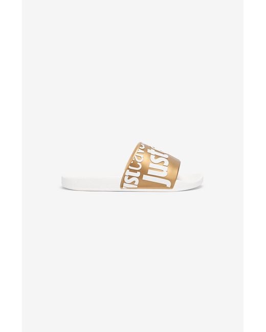 Roberto Cavalli Multicolor Slides With Lettering And Golden Band