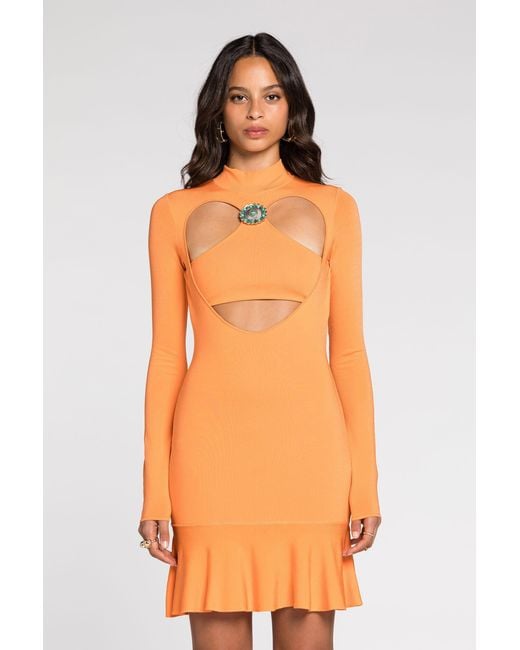 Roberto Cavalli Orange Cut-Out Flared Mini Dress
