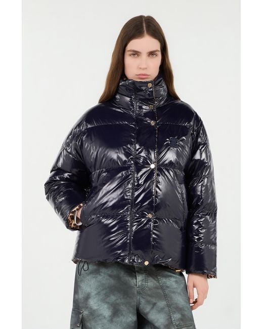 Roberto Cavalli Brown Reversible Marble Print Down Jacket