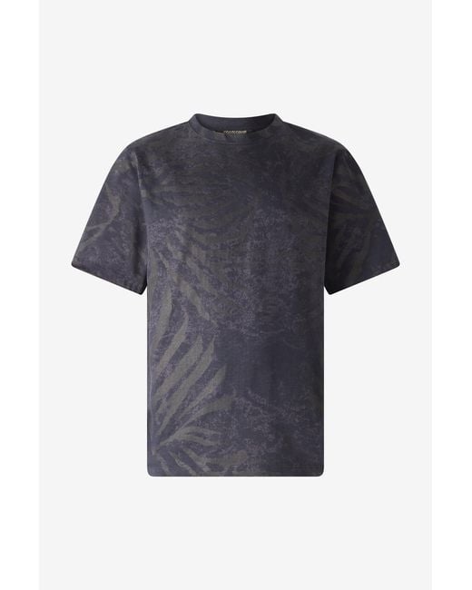 Roberto Cavalli Blue T-Shirt With Animal Print for men