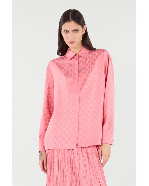 Roberto Cavalli Pink Shirt-Blend Shirt With Mirror Snake Monogram Print