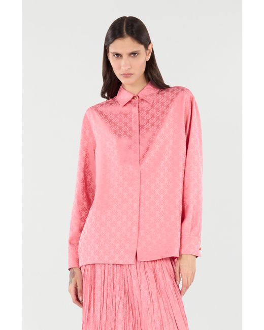 Roberto Cavalli Pink Shirt-Blend Shirt With Mirror Snake Monogram Print