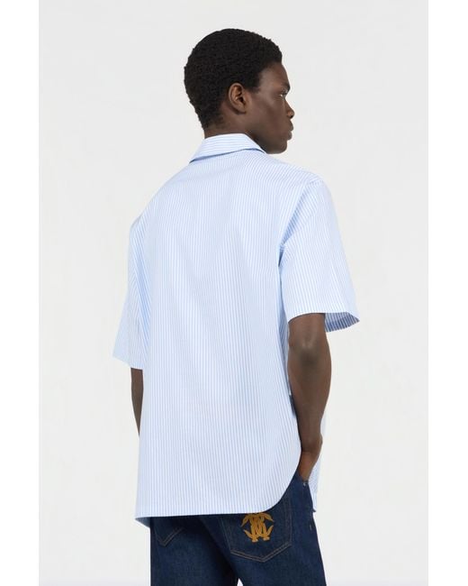 Roberto Cavalli Blue Striped Cotton Shirt With Monogram Rc Patch for men