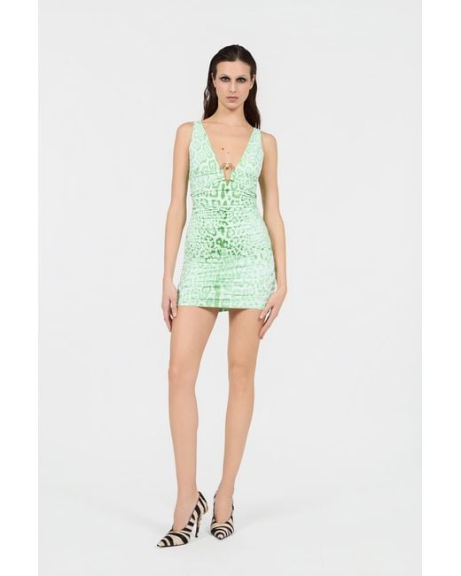 Roberto Cavalli Green Jaguar Mint Print Dress Mini