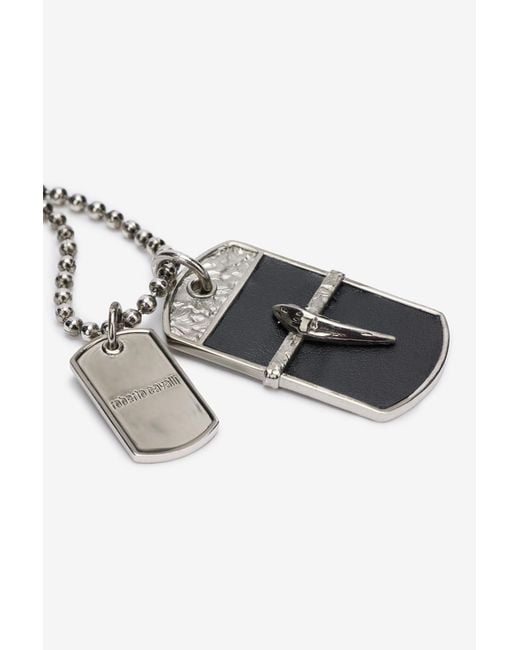 Roberto Cavalli White Double Pendant Necklace for men