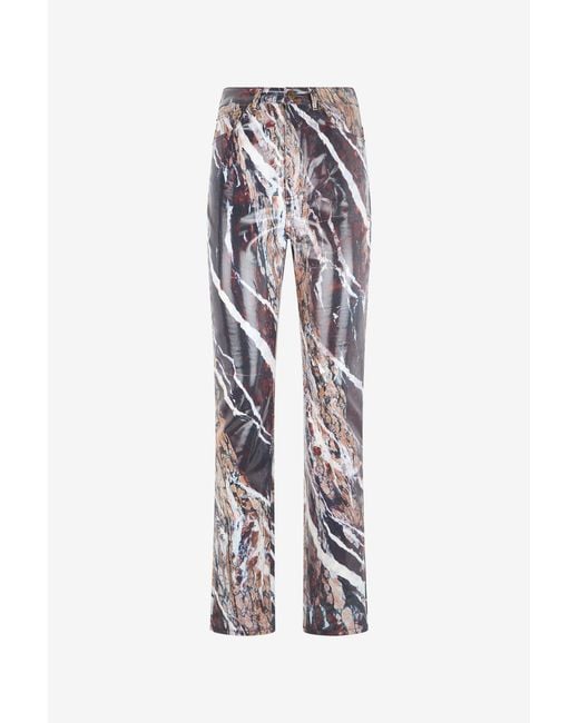 Roberto Cavalli White Skinny Trousers With Marble Print