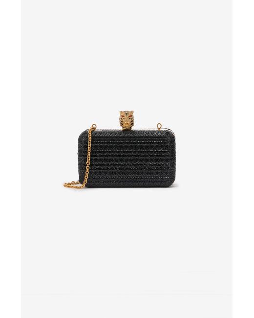 Roberto Cavalli Black Clutch With Rhinestones And Tigers