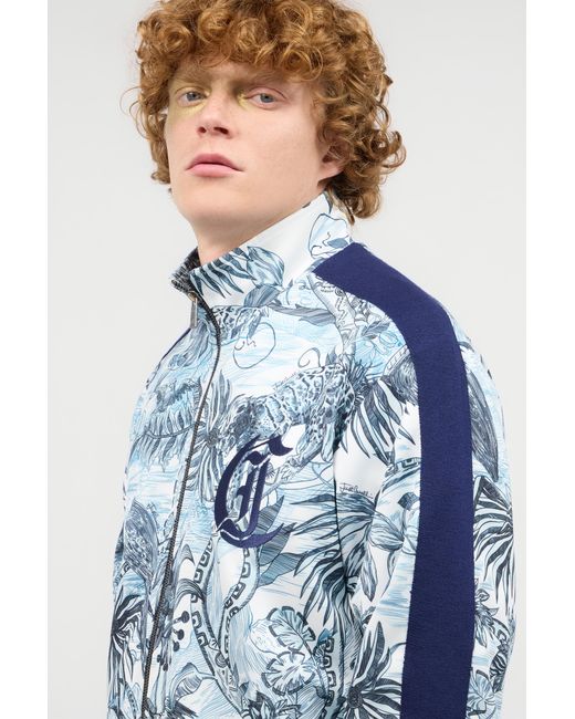 Roberto Cavalli Blue Sweatshirt With Jungle Print for men