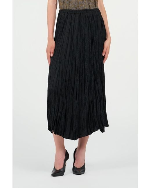Roberto Cavalli Black Silk Midi Skirt With Monogram Rc