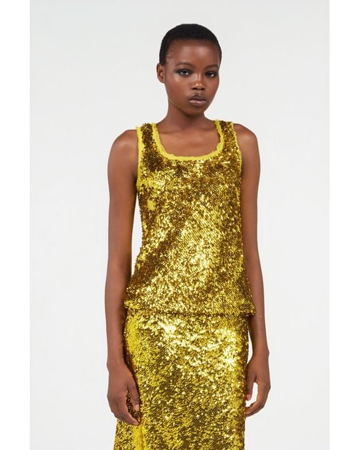 Roberto Cavalli Yellow Sequin Top