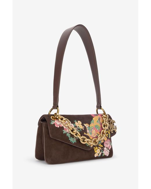 Roberto Cavalli White Suede Bag With Naturalistic Pattern