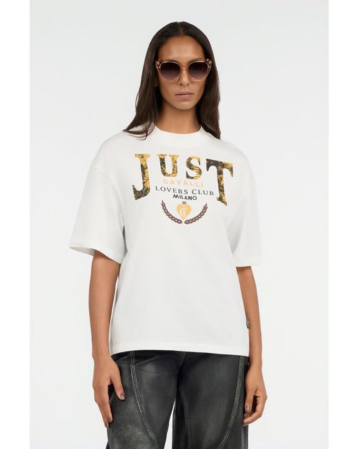Roberto Cavalli White Lovers Club Print T-Shirt