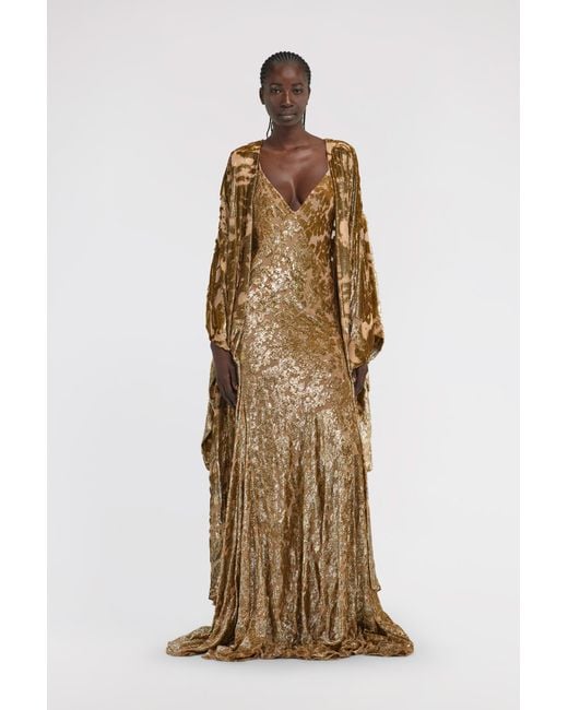 Roberto Cavalli Metallic Long Velvet Devore Gown