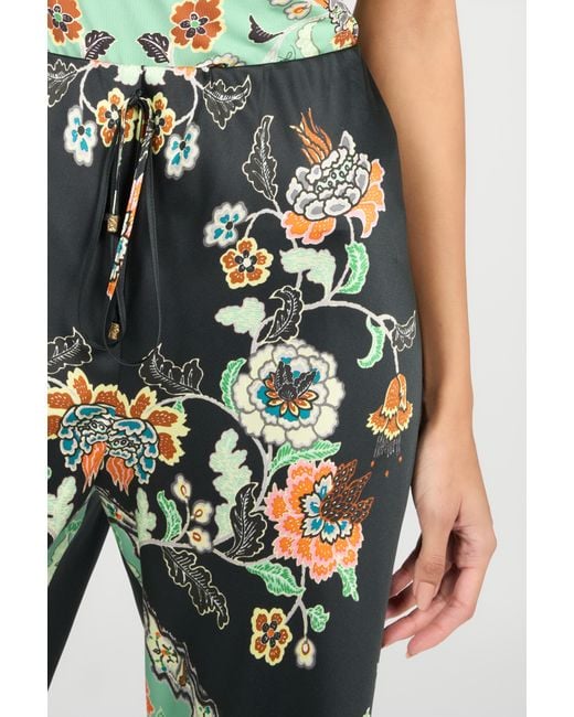 Roberto Cavalli Green Silk Pants With Kimono Print