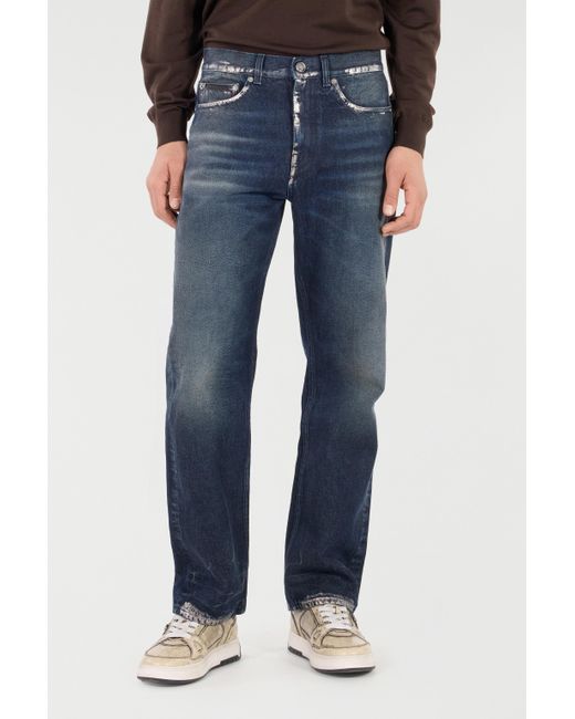 Roberto Cavalli Blue Sandblasted-Effect Jeans With Chain for men