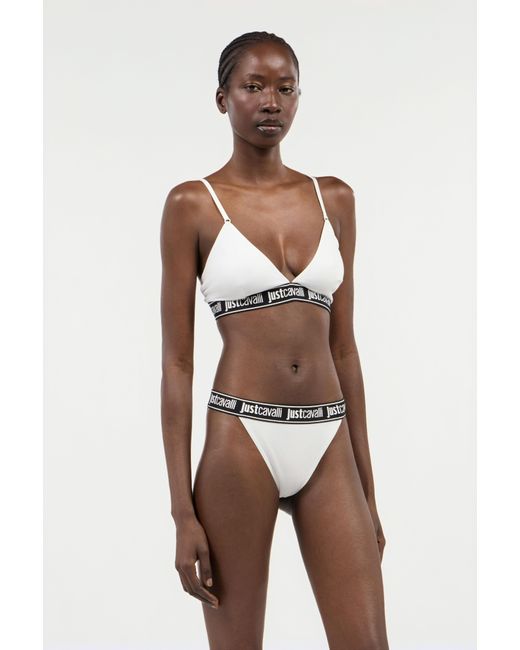 Roberto Cavalli White Triangle Bra Logo Band