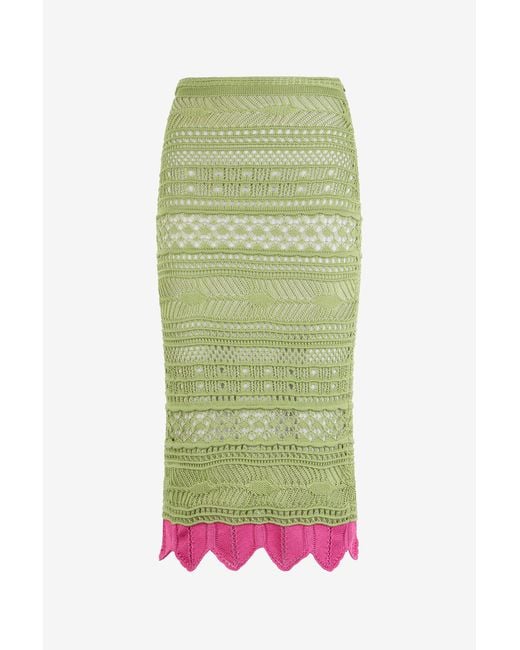 Roberto Cavalli Green Midi Knit Skirt With Contrast Detail