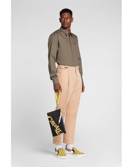 Roberto Cavalli White Pleat-Detail Straight-Leg Trousers for men