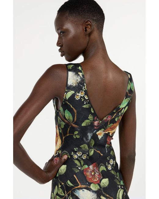 Roberto Cavalli White Silk Twill Dress With Pompei Garden Print