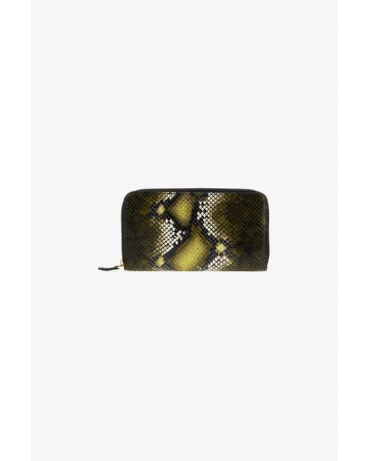 Roberto Cavalli Green Logo-Print Leather Wallet