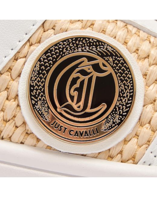 Roberto Cavalli White Braided Rafia-Effect Sneakers