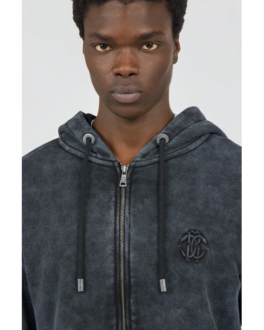 Roberto Cavalli Black Washed Hoodie With Monogram Rc for men