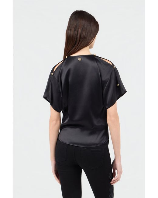Roberto Cavalli Black Silk Top With Cut-Outs