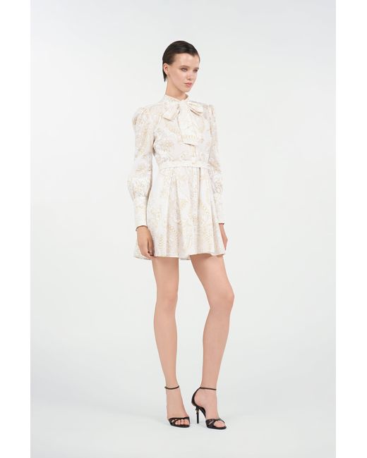 Roberto Cavalli Natural Short Silk Dress With Ornamental Motif