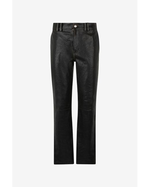 Roberto Cavalli Black Genuine Leather Pants for men